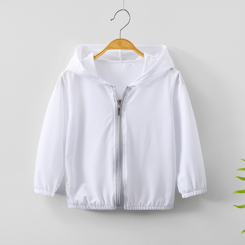 New summer children's ice silk thin sun protection clothes for boys and girls hooded long-sleeved sun protection clothes for one-piece hairdressing
