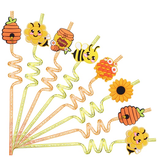 Bee flash powder straw straw decoration party supplies bar straw cross border US Amazon spot wholesale