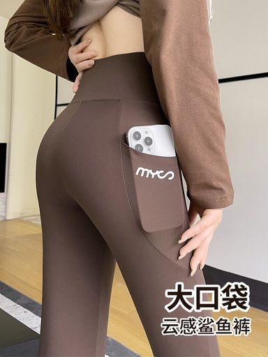 Barbie pants shark pants for autumn wear for women's thin high waist lifting hips to make them look slimming yoga sports plus pocket base trousers